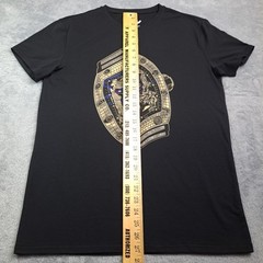 Heads Or Tails T-Shirt Size M Black Rhinestone Studded Watch Goth Grunge Bling