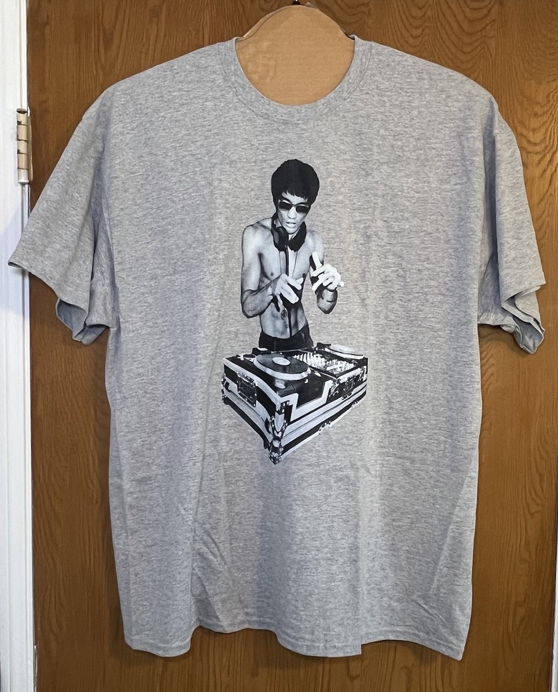 DJ Bruce Lee T-Shirt Mens XXL Gray S/S Turntable Hip Hop Jeet Kune Do Tee