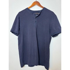 Kenneth Cole New York Mens Henley Shirt Navy Blue Red Micro Print Stretch Size M