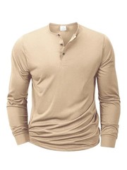 Mens Cotton Slim Fit Long Sleeve Henley T-Shirt Casual Button Tee Top Gym Gift