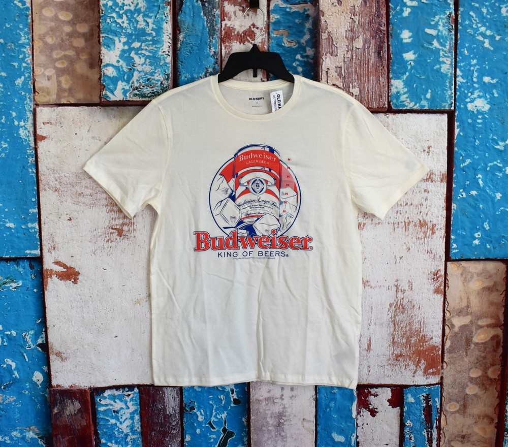 Unisex Old Navy T-Shirt Budweiser Graphic Tee Crew Neck MEDIUM Sea Salt NEW