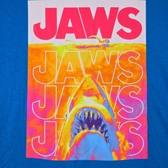 JAWS Shirt Mens Large Blue Orange Casual Movie Film Shark Poster Swimmer NWT