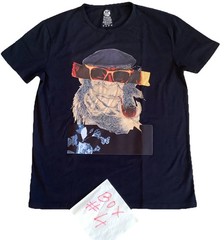 Men’s XRAY Graphic T-Shirt Sz L Monkey Sunglasses Pipe Hat Navy Cotton Slim Fit