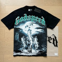 25/SS NEW Godspeed Rock Skeleton Knight print pattern Tee Washed Mens T-shirt