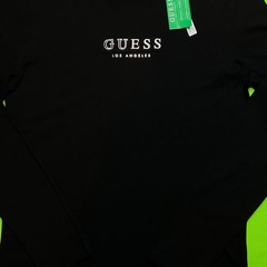 GUESS Los Angeles Men’s Long Sleeve T-Shirt SMALL Black w/White, Silver NEW