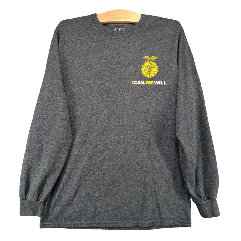 FFA Men’s I Can We Will T-Shirt Gray Small Long Sleeve Crew Neck Polycotton