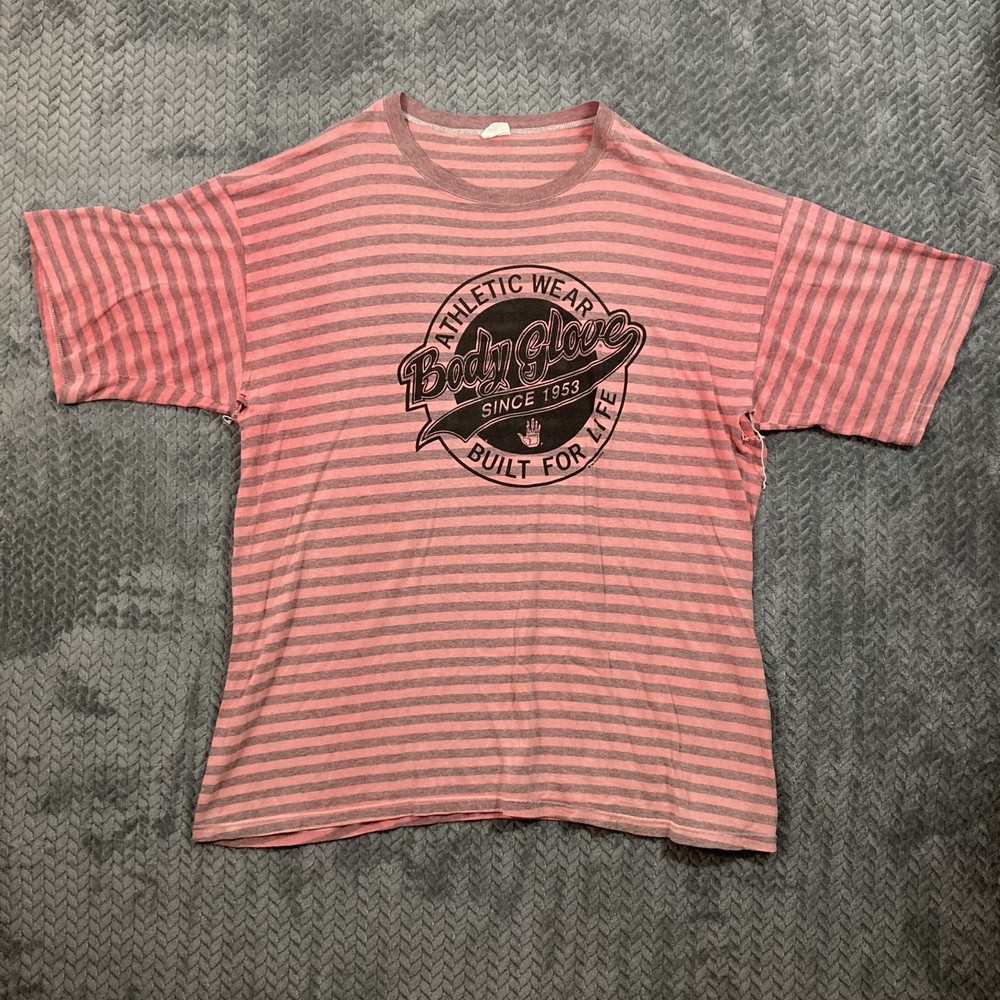 Vintage Body Glove Stripe Logo T-Shirt Men’s XL Red Surf Beach Faded 90s VTG