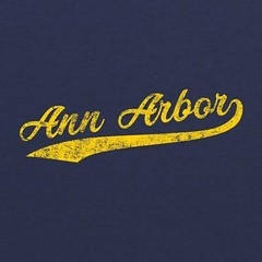 Ann Arbor City Baseball Script – Michigan Pride Triblend T Shirt – Vintage Navy