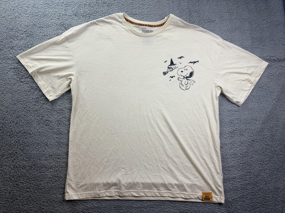 Peanuts Snoopy Halloween Shirt Mens XXL Cream Graphic Tee Hybrid Apparel