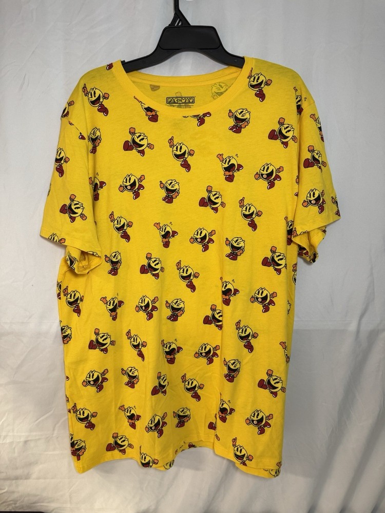Pac-Man All Over Print T-Shirt Men’s 2XL Yellow Namco C-Life Group Graphic Tee