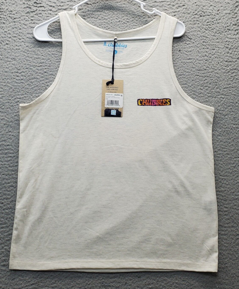 Chubbies Tank Top Men’s Small Multi Oatmeal Heather Stretch Graphic Print Back