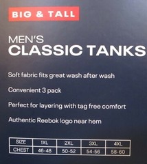 3 GENUINE REEBOK MENS BIG & TALL 2XL 3XL 4XL 100% COTTON WHITE TANK TOP T SHIRTS