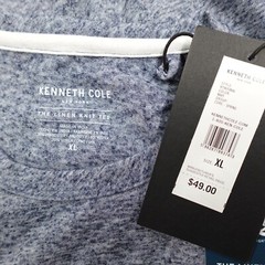 Kenneth Cole The Linen Knit Crew Neck Shirt S/S Lightweight Stretch Navy