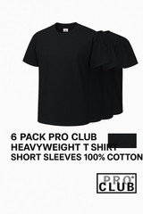 6 PACK PRO CLUB MENS PLAIN SHORT SLEEVE T SHIRT HEAVYWEIGHT COTTON