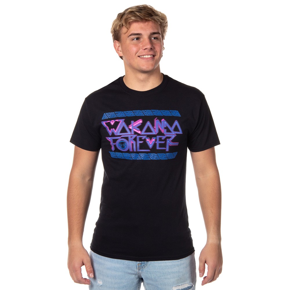 Black Panther Wakanda Forever Men’s Neon Logo T-Shirt