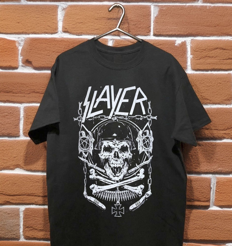 Hot! Slayer Skull & Bones Unisex Black Cotton T-Shirt