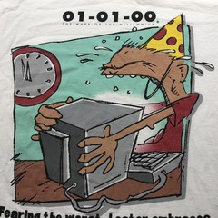 VINTAGE Y2K Computer Shirt Mens XL White 01-01-00 USA Lee Graphic Humor 90s