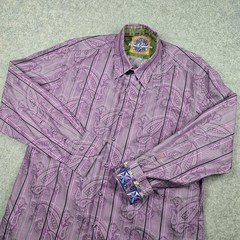 Robert Graham Button Up Shirt Mens 2XL Purple Paisley Floral Flip Cuff Preppy