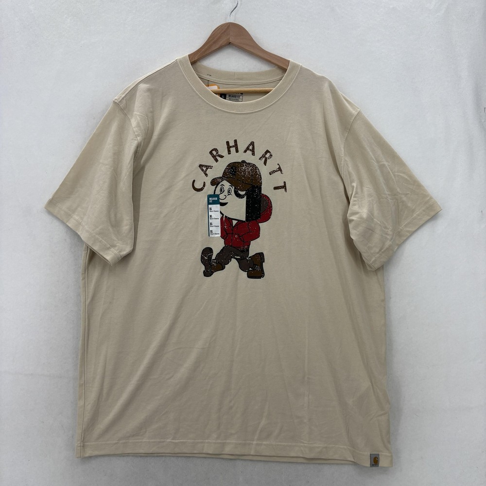 Carhartt Shirt Mens XL Beige Relaxed Fit Active Jac Graphic Tee Tagless Workwear