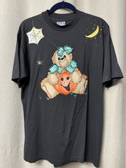 Vtg Hanes Halloween Teddy Bear Pumpkin Tee shirt Single Stitch Puff Print L USA