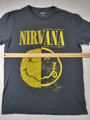 Old Navy Nirvana Smiley Face Band T-Shirt Small Gray Graphic Yellow Logo