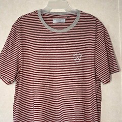 Five Four Mens Round Neck Short Sleeve T Shirt Gray and Red Striped Size Medium