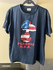 Snoopy USA Unisex T-shirt w/ Snoopy Image w/ USA Flag on Peanuts Label