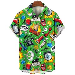 Mens Button Down Shirts Graffiti Printed Hawaiian Colour Top Summer Gift Shirt