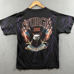 Vintage Sturgis Shirt Mens Large Black Purple Lightning Wolf Biker Rally AOP
