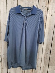 Peter Millar XL Summer Comfort Navy Blue Striped Polo Golf Shirt Performance EUC
