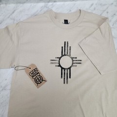 New Mexico Southwestern Zia Symbol T-Shirt Handmade Lino Print Shirt Block Print