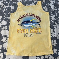 Vtg 90s Hanalei Dolphin Fish Market Kauai Tank Top M Anvil Red Bar USA Tie Dye