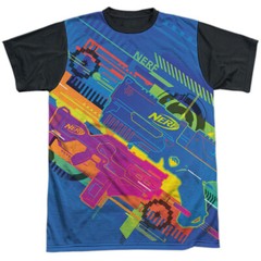 Nerf Neon Collage Adult Halloween Costume T Shirt (Black Back), S-3XL
