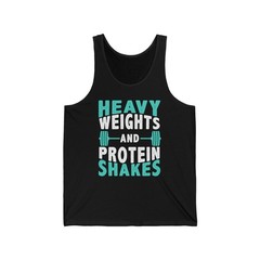 Heavy Weights and Protein Shakes Men’s Gym Tank Top Funny Workout Tee Training