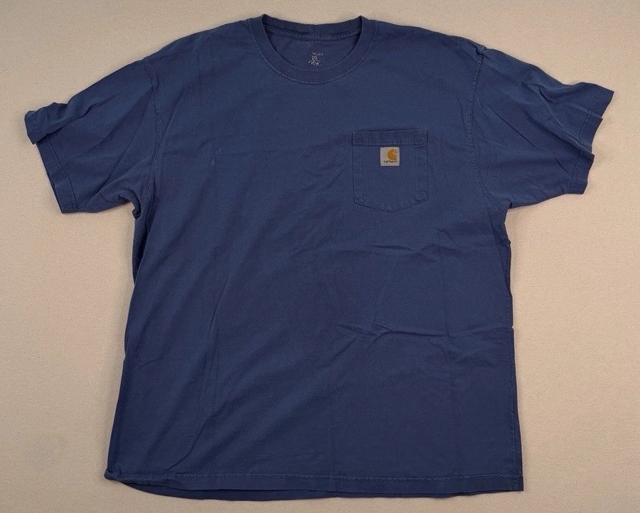 Carhartt Pocket T-Shirt Blue XL Regular Workwear Heavyweight Cotton Logo Tee