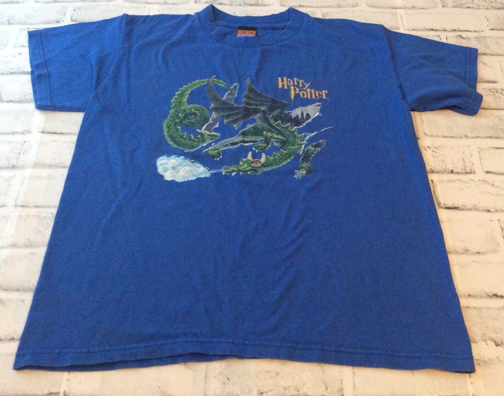 Harry Potter T-Shirt Dragon Blue 2000 Y2K Tee Shirt Youth XL