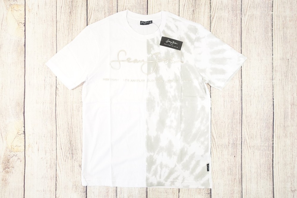 SEAN JOHN TIE DYED WHITE GRAY MEDIUM 3D GRAPHIC PRINT TEE TSHIRT MENS NWT NEW