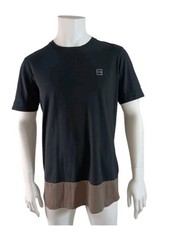 King Men’s Color Block Black And Brown Contrast Hem Short Sleeve Casual Shirt