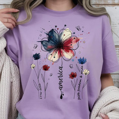 USA 250th Anniversary Comfort Colors Floral Tee, 1776-2026 Patriotic Shirt