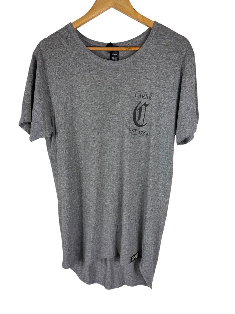 Carré Est 1789 Grey Marle Longline Scoop Tee Men’s Medium Streetwear Curved Hem