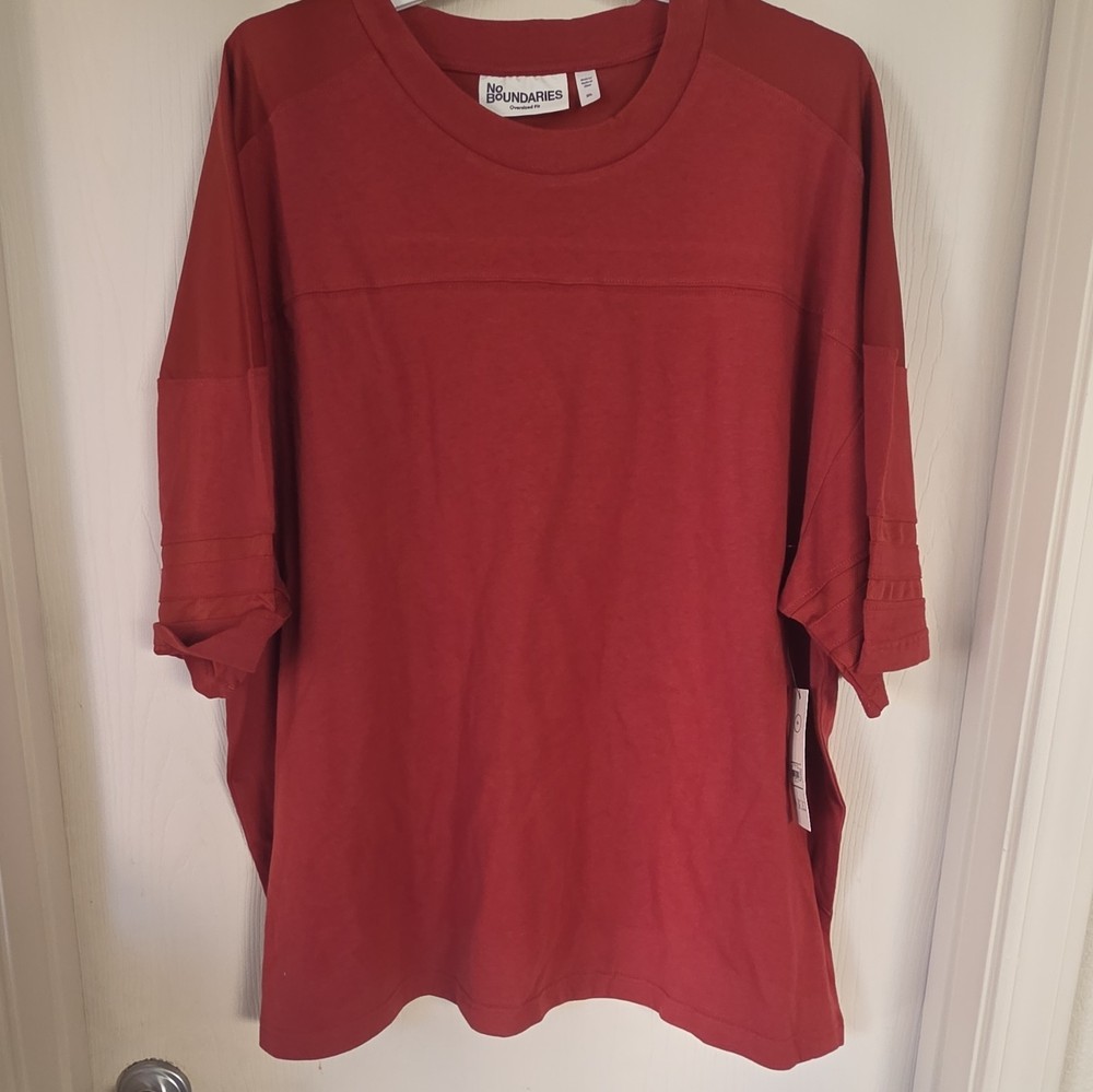 No Boundaries Red Solid Oversized Fit Tee Men’s 2XL Crew Neck Short Sleeve