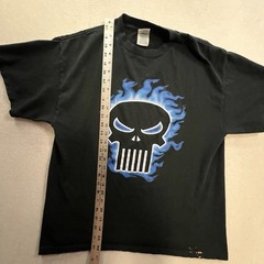 Vintage Marvel Punisher Shirt Men’s Size Large Black Blue Flame Skull Comic Y2K
