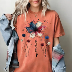 USA 250th Anniversary Comfort Colors Floral Tee, 1776-2026 Patriotic Shirt