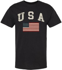 USA Text with US Red White Blue Flag T-Shirt US Patriotic Distressed Print Tee