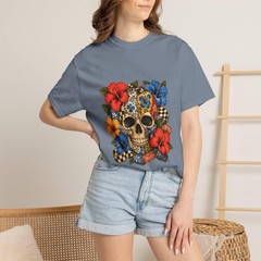 Patchwork Hibiscus Skull Graphic Tee