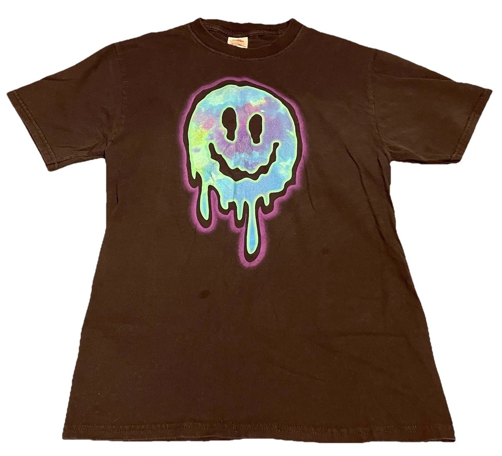 VTG Face Melt Drippy Smiley Skater Fruit of the Loom HD•Sz Small Acid Globe Y2K