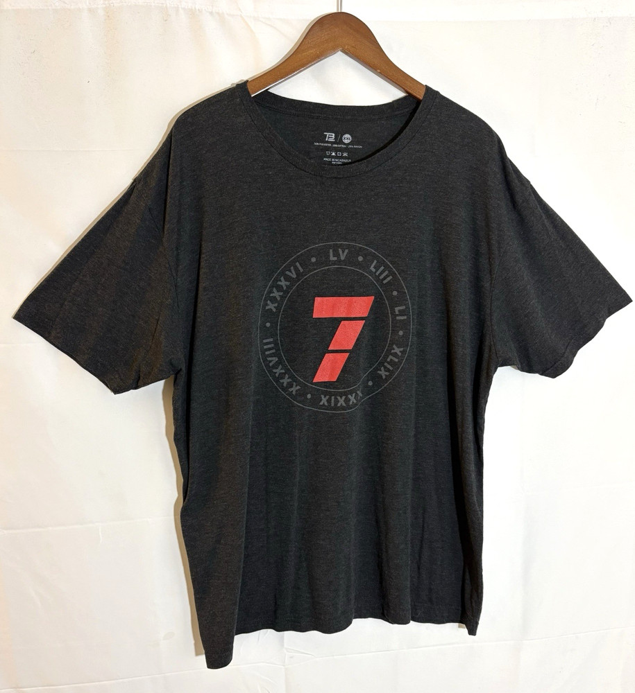Tom Brady TB12 7 Super Bowl Rings Men’s Size XXL Black S/S Graphic T-Shirt Tee