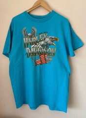 Vtg 1990 Harley Davidson 3D Emblem T Shirt XL Eagle Single Stitch Teal USA Made