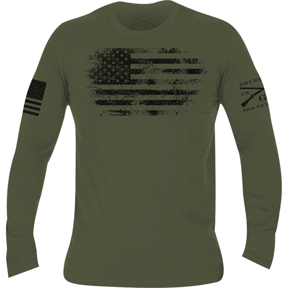Grunt Style Vintage American Long Sleeve T-Shirt – Military Green