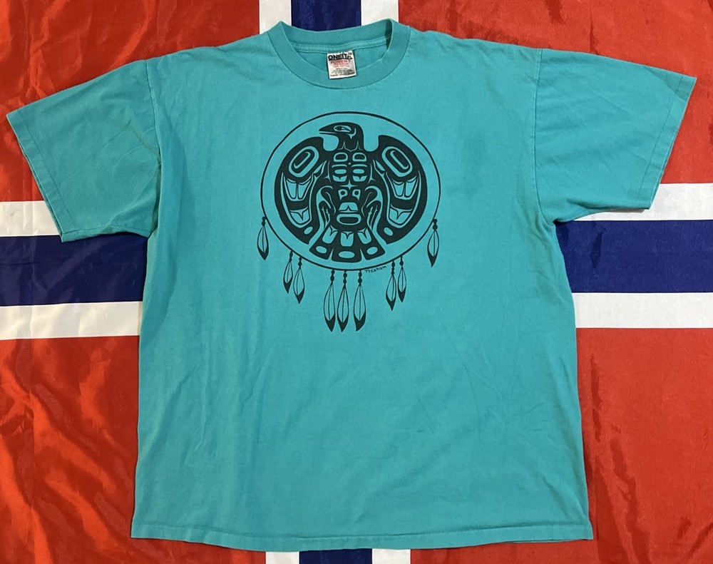 VTG Native American Pacific Northwest L Turquoise T-Shirt Dream Catcher w Eagle